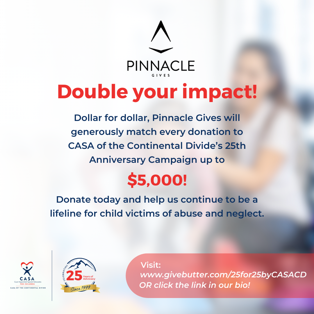 Double your impact! Pinnacle Gives will generously match every donation dollar for dollar up to $5,000 for our 25th Anniversary!